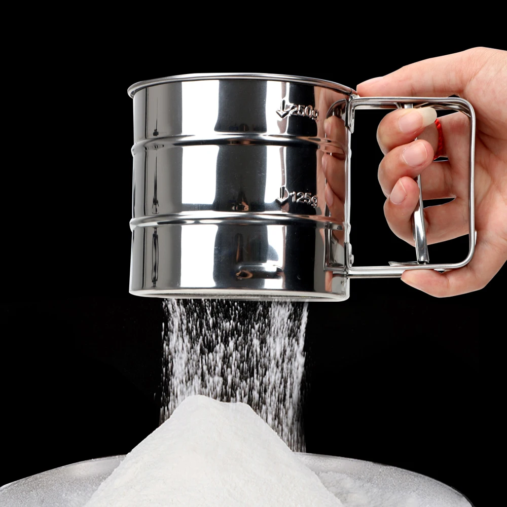 Flour Sifter Pastry Baking Tools Mesh Sifter Cup Icing Sugar Shaker Stainless Steel Sieve Cup