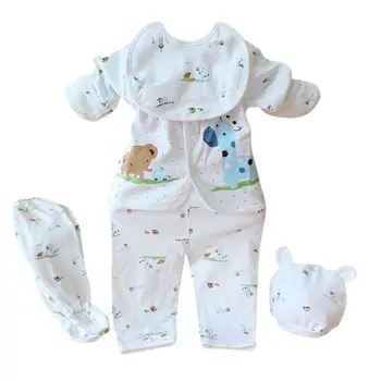 

New Cotton Newborn Baby Boy Girl 5 Pcs Clothing Set Cotton Cartoon Monk Tops Pants Bib Hats Infant Clothes 0-3 Months