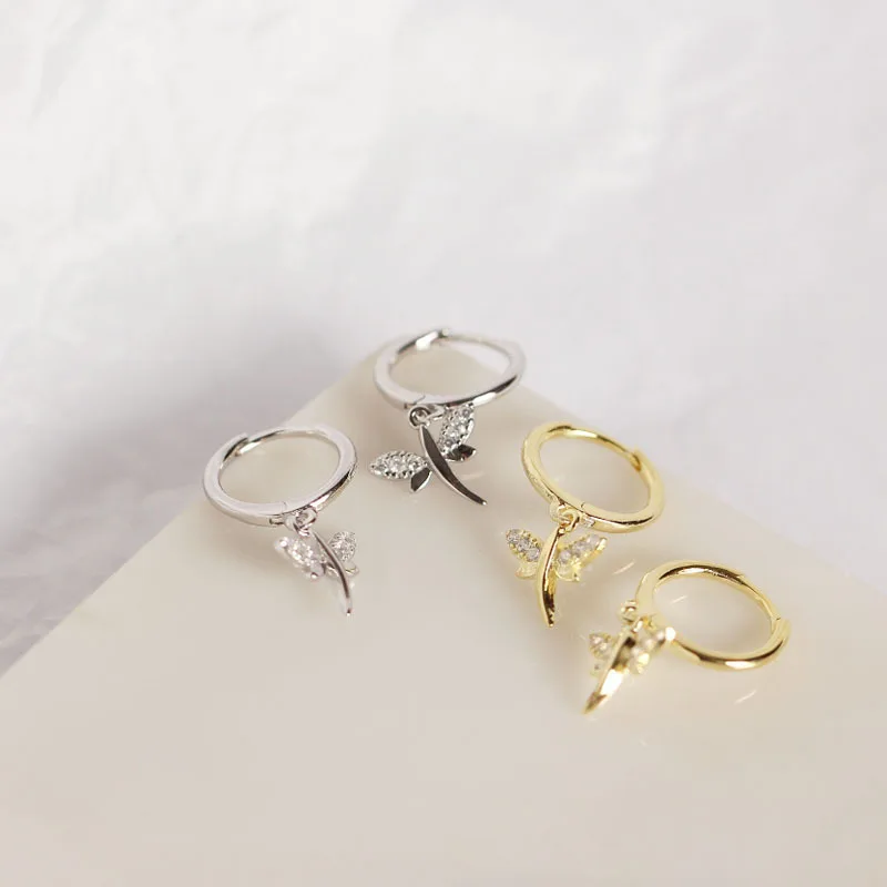 Серьги в виде стрекозы из стерлингового серебра 925 пробы круглые обручи