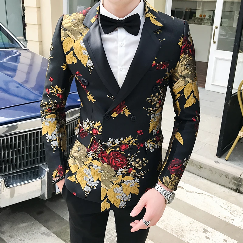 

2020 Mens Slim Fit Blazer Jacket Business Affairs Printing Single Man's Suit Loose Coat Chaqueta Hombre Formal