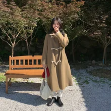 Casual Fashion Winter Fashion Wool Coats Long Pockets Wool Blend Coat and Jacket Solid Loose Patchwork Elegant Coat Femenino