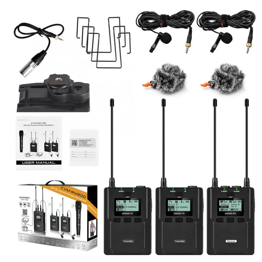 

COMICA CVM-WM200A 1R2T UHF Wireless Clip-on Microphone Transmitters Receiver Kit for DSLR Transmitters Receiver Kit