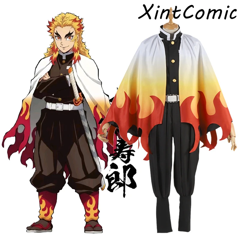 Аниме Demon Slayer: Kimetsu no Yaiba Косплей Rengoku Kyoujurou кимоно Униформа Helloween Carnaval костюм для