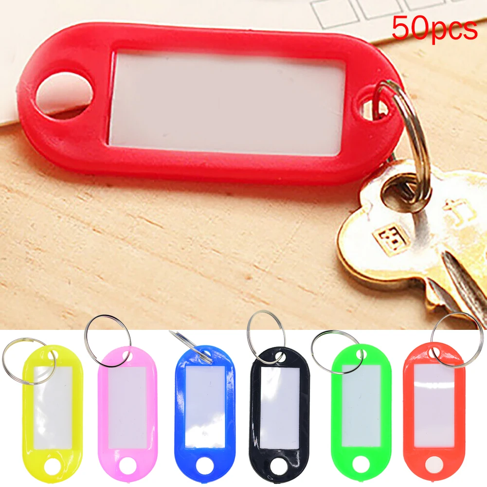 

50 Pcs Colorful Key ID Label Tags Split Ring Keyring Keychain Assorted Color Plastic Key ID Label Name Card Tags Keychains