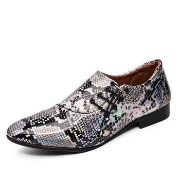

YOUQIJIA New Imitate Snake Leather Men Oxford Shoes Lace Up Casual Business Men Pointed Shoes Men Wedding Men Dress Boat Shoes