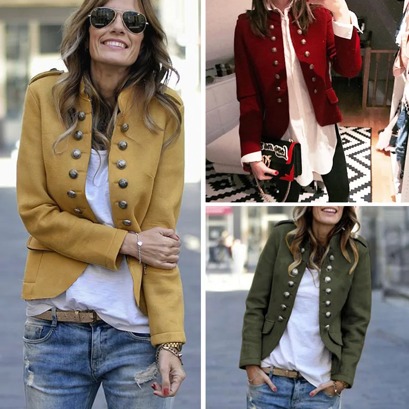 

Spring Autumn Women Jackets Long Sleeve Slim Short Coat Double-Breasted Female Basic Small Suit Casual Streetwear Tops Pockets