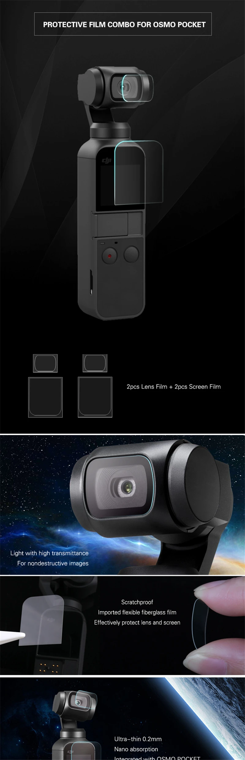 Sunnylife Защитная пленка для объектива камеры, аксессуары для DJI OSMO Pocket Gimbal