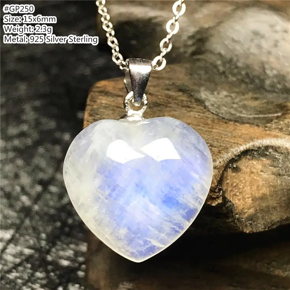 Top Natural Heart Moonstone Pendant Necklace For Woman Lady Man Silver Sterling Chains Love Blue Light Crystal Jewelry AAAAA