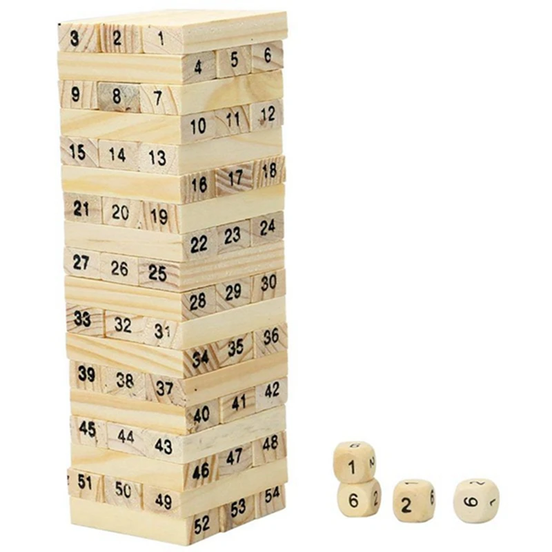 

54 Pieces Wooden Block Stacking Game with Numbers and Dice