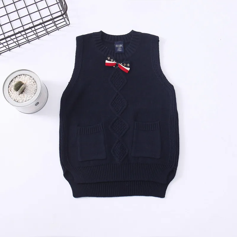 College Style Children Fashion V-neck Knitted Vest BOY'S Autumn New Style Thick Needle Kids' Sweater