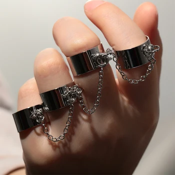 

2020 Punk Hip Pop Rings Multi-layer Adjustable Chain Cross Open Rings Alloy Finger Rings for Women Men Party Jewelry Gift