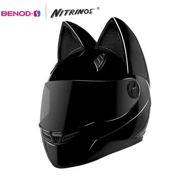 

NITRINOS Motorcycle Helmet Men Women Fashio Motorcross Helmet Capacete De Moto Full Face Racing Helmets Casco Moto With Cat Ears