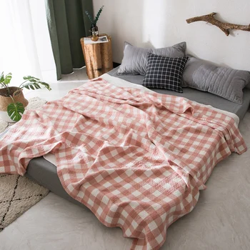 

100% washed cotton muslin Bed blanket Nordic plaid Bedspread on the bed decorative bed cover sofa cover for home hotel