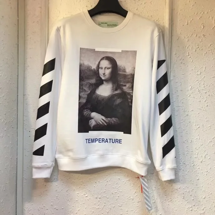 18SS off white Mona Lisa теплопередача стрелка Весна Осень Мужчины Женщины Круглый вырез с длинным рукавом Уличная Толстовка