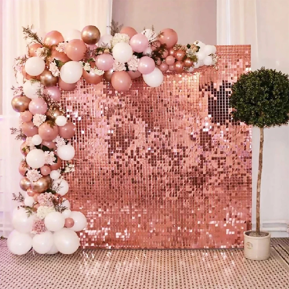 Rose Gold Shimmer Sequin Wall Panel Sparkle Metallic Active Spangle Art Decor Wedding Backdrop