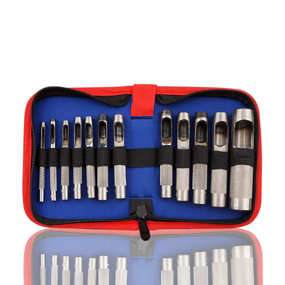 12Pcs Professional Leather Craft Tools Kit Hand Sewing Stitching Punch Hole Round Carving Work 3-19mm Perforator | Дом и сад