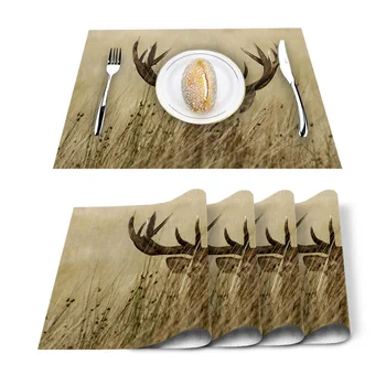 

Bushes Antlers Kitchen Placemat for Dining Table Non-slip and Heat-insulating Table Mat Table Decoration