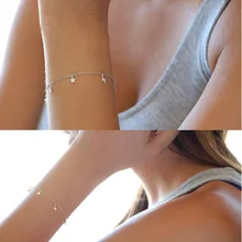 Стерлинговое Серебро 925 пробы, миниатюрный милый браслет с Луной, звездой, молнией для женщин и девушек, минимальный тонкий золотой серебряный цвет, ювелирное изделие