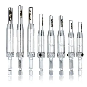

8 Pcs Center Drill Bit Set, Self Centering Hinge Tapper Core Hole Puncher Woodworking Tools Cabinet Door 5/64 Inch 7/64 Inch 9/6