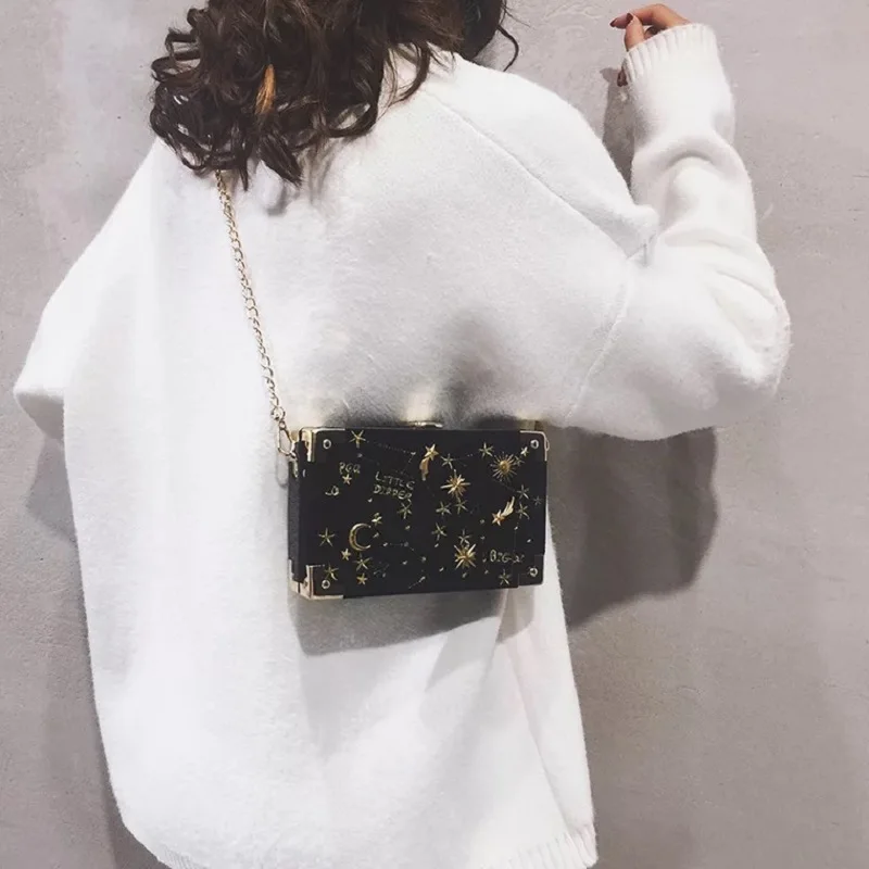 

High Quality Women Velour Crossbody Bag Fashion Retro Velvet Chain Women Shoulder Bags Ladies Box Moon Star Rivet Handbag