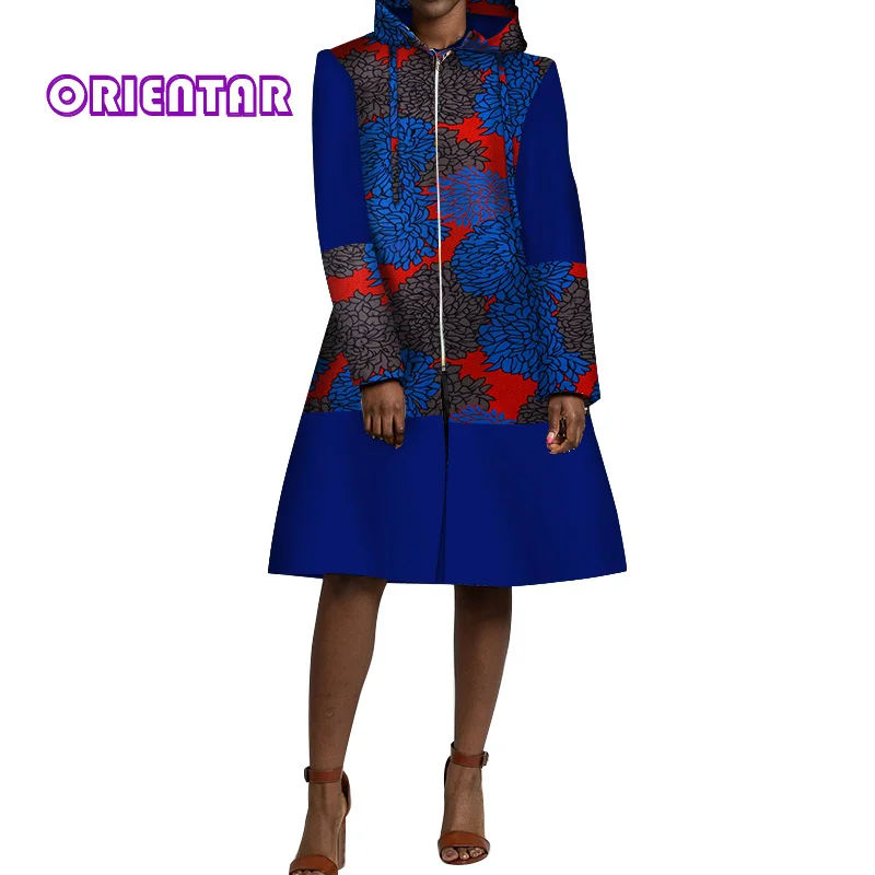 Одежда в африканском стиле, женское повседневное пальто с длинным рукавом и капюшоном, длинное пальто на молнии с принтом в африканском стиле, Женское пальто WY3796 - Цвет: 3