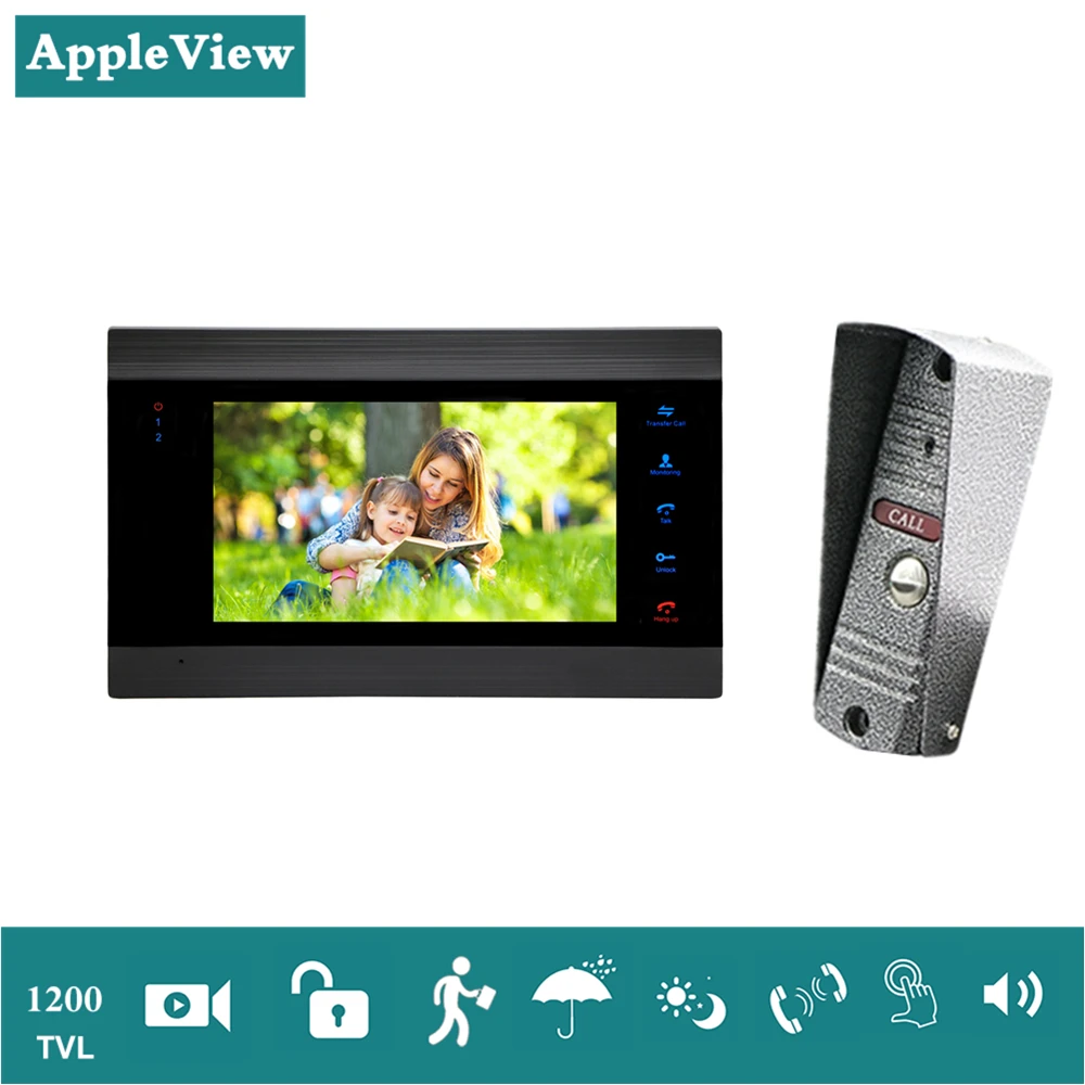 

7 Inch Color LCD Video Door Phone Intercom System Door Release Unlock Color Doorbell Camera 1200TVL Night Vision
