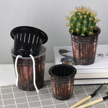 

Vintage Simulation Wood Grain Self-Watering Planter Grow Auto Irrigate Resin Flower Pot Lazy Planting Pots Home Garden Decor