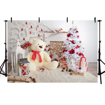 

TAIBO Vinyl Background Photography Merry Christmas Background Bear and Christmas Tree Photo Studio Backdrop Photocall