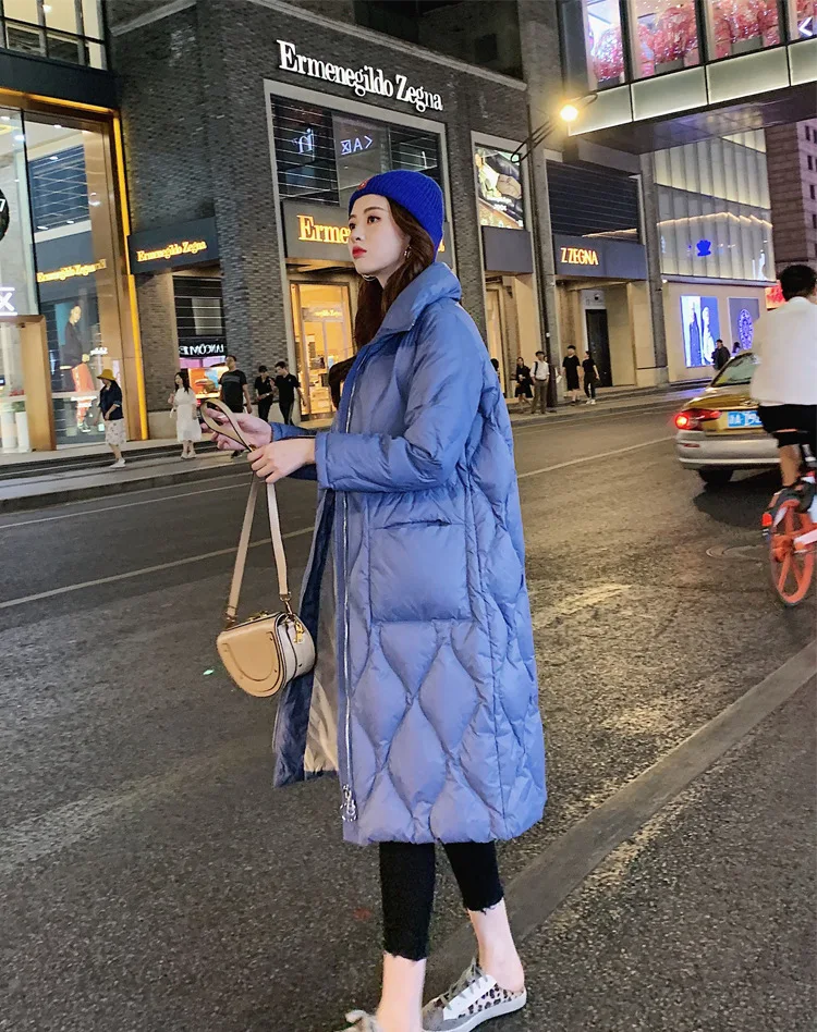 Winter New Style Fashion Solid Color Straight-Cut down Jacket White Duck down Ol Commuting down Jacket Mid-length
