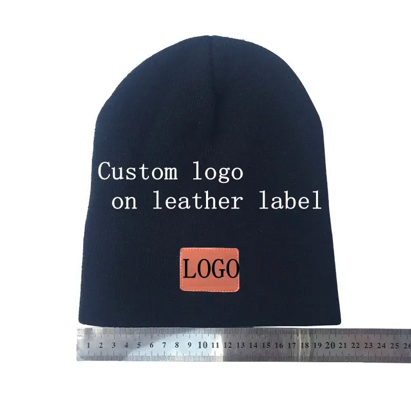 Создайте свой собственный вязаный колпачок логотип личного брэнда картинки текст череп шляпа печать логотип на кожаных этикетках персонализированные шапочки унисекс