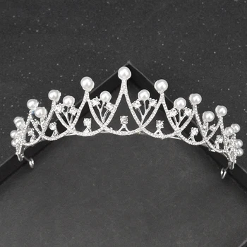 

Korean Simple Gold And Silver Children's Crown Ladies Wedding Rhinestone Hair Accessories Handmade Fashion Bride Pearl Headdress