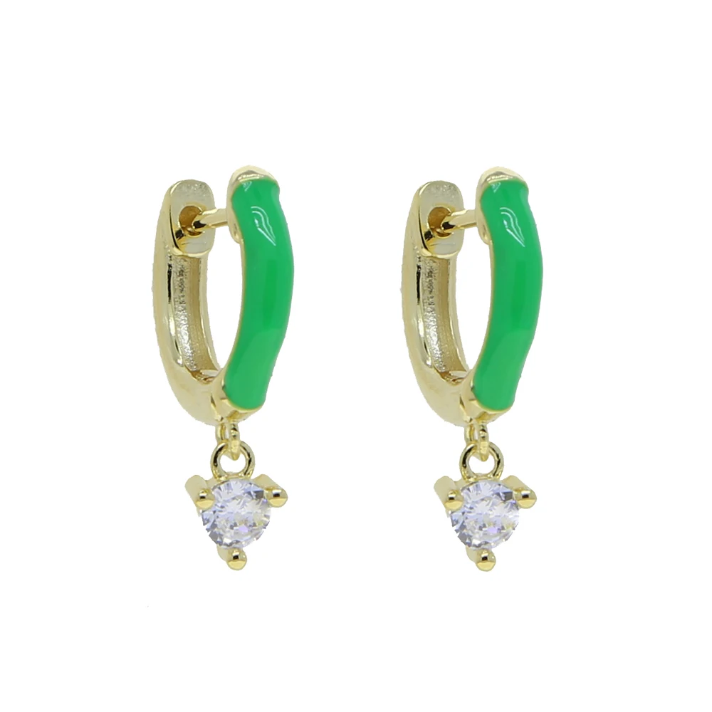 Candy Enamel Colorful Fashion Women Jewelry Neon Circle Prong Set White CZ Dangle Drop Earring Candy Enamel Colorful Fashion Women Jewelry Neon Circle Prong Set White CZ Dangle Drop Earring