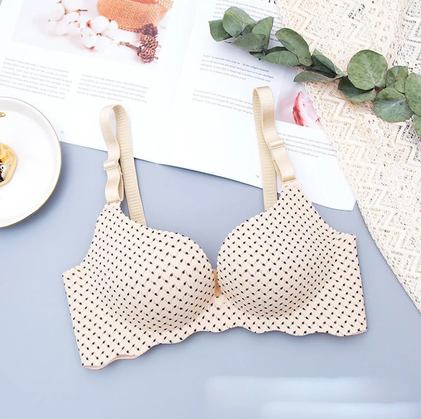 Baharcelin Sexy Woman Young Girl Cute bra Printed Dot Push Up Bra French Romantic Gathered wireless plaid push up bra underwear