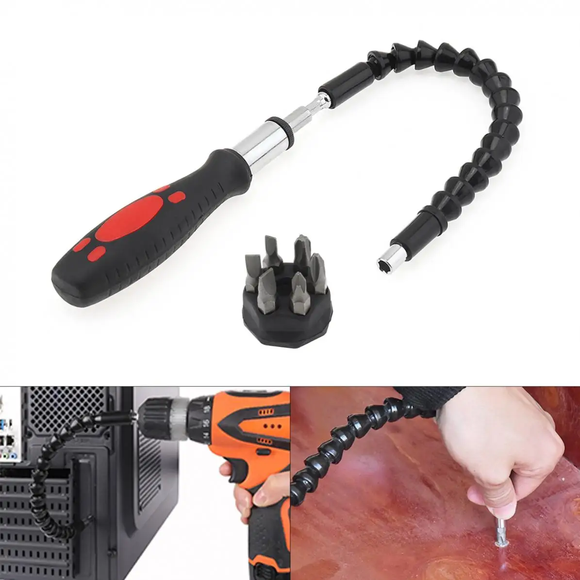 Snake Drill Bit Extender Extends Multifunction Reach Up to 12 inches