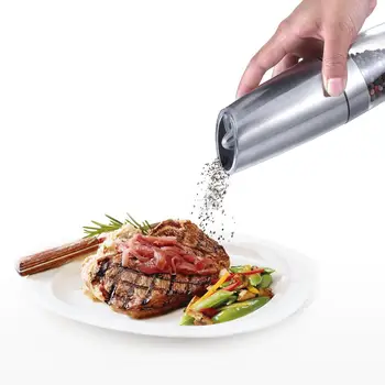 

Gravity Control Electric Pepper Grinder Durable Stainless Steel Large Capacity Salt Spices Mill Shaker With Blue LED Light