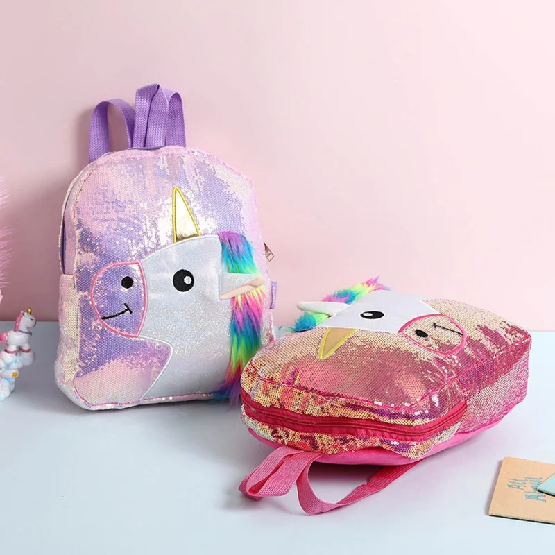 Women Girls Unicorn Sequins Backpack Children School Bags Handbag Kids