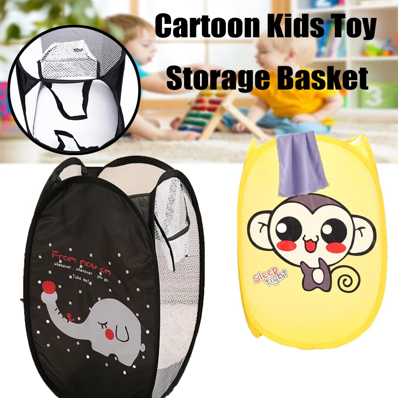 Милая круглая корзина для грязной одежды с рисунком из мультфильма сетчатый чехол для хранения детских игрушек переносная складная корзина для хранения бочонок-контейнер