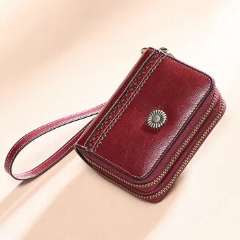 

SENDEFN Fashion Women Card Holder Split Leather Double Zipper Female Large Capacity Credit Card Case Wallet