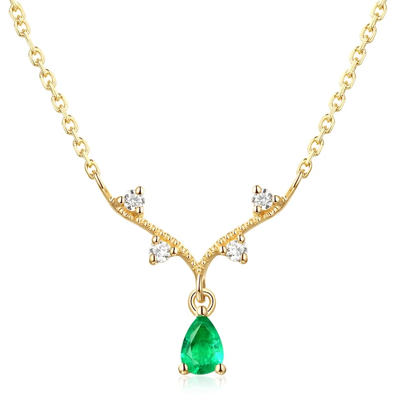 

Luxury Emerald Branch 14K Real Solid Gold Pendant Charm Necklace Women Gothic Elegant Genuine Gemstone Crystal Office Jewelry