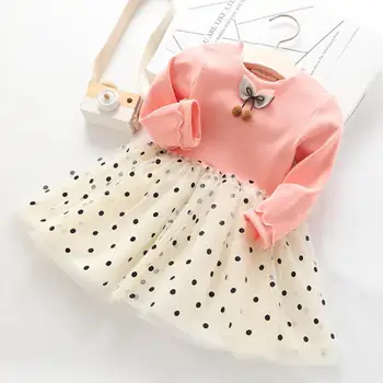 

Girls Dress full Sleeve Love DOT Bow Knit Dress Toddler Baby Clothing 2-7 Years Old Girl TUTU Dress With Gauze