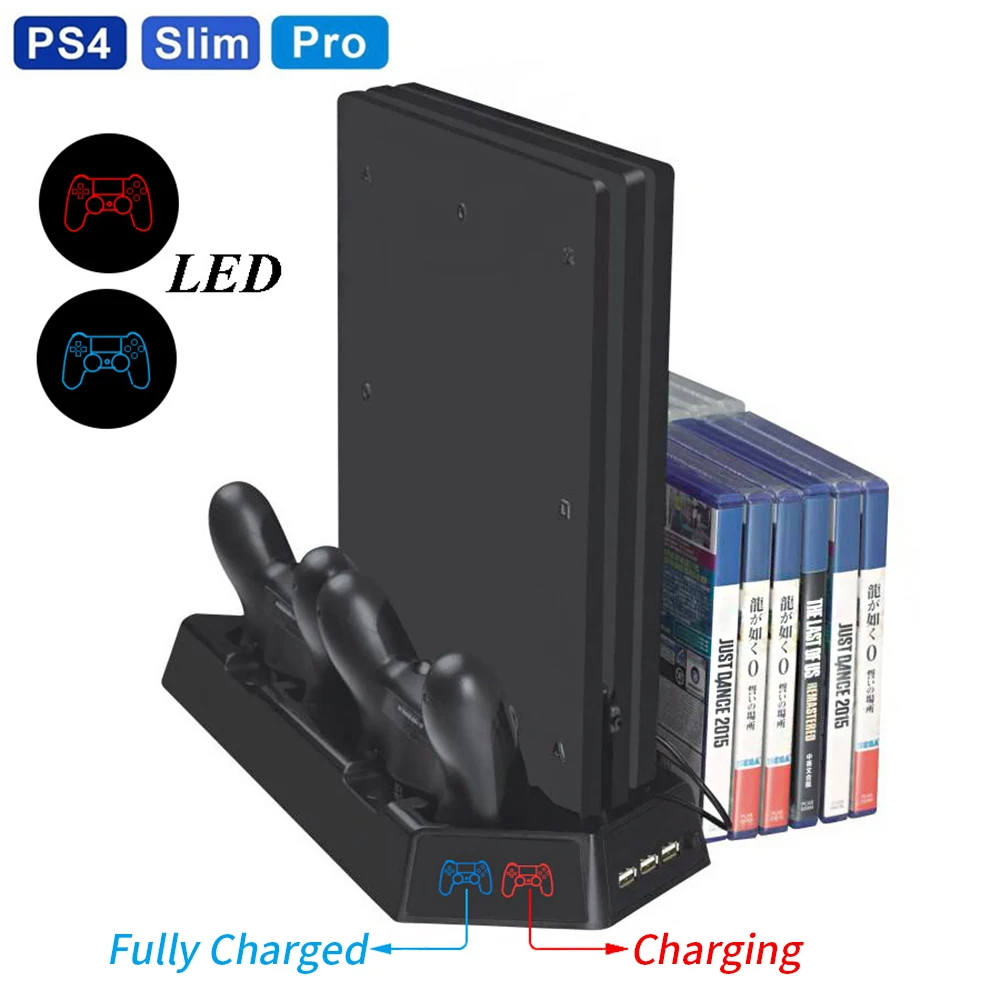 PS4/PS4 Slim/PS4 Pro Vertical стенд с Вентилятор охлаждения Cooler двойной контроллер Зарядное