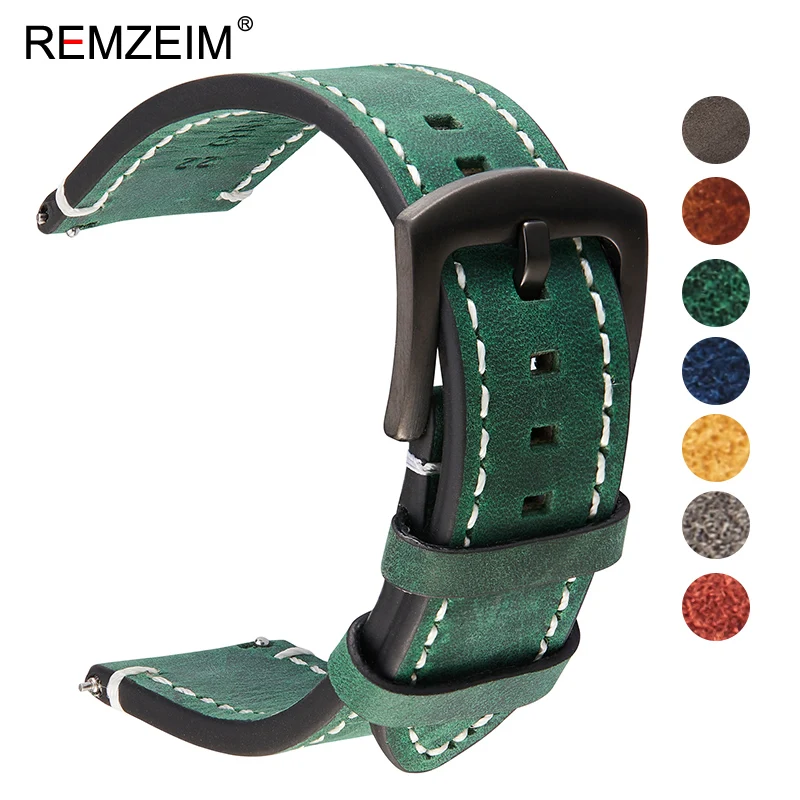 Premium Crazy Horse Calfskin Leather Watch Strap - Dark Brown, Gray, Black, Blue, Green Options
