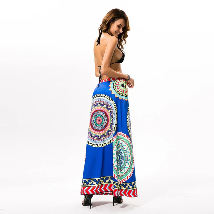 Весеннее Новое Стильное женское платье Amazon AliExpress Ozhouzhan Nation Thailand style с принтом большой Hemline Longuette
