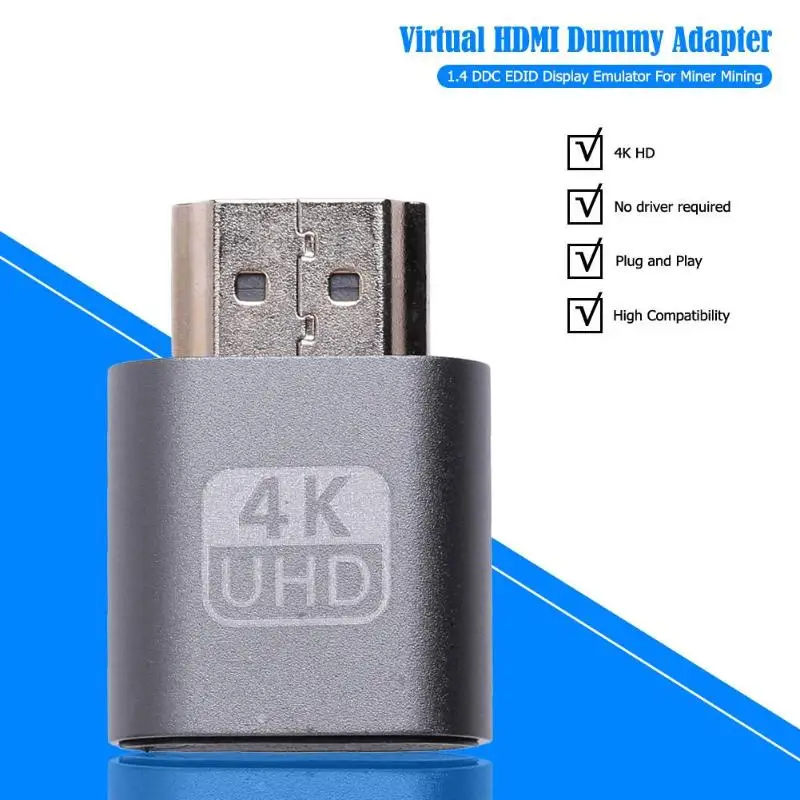 HDMI Virtual Display Adapter HDMI DDC EDID Dummy Plug Lock Latest Chip Low Power Consumption No Heat Plate for BTC Mining