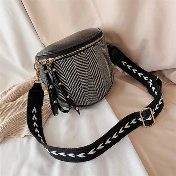 

Women Chest bag Wool Saddle bag for female Shoulder Messenger Bag small Wide strap Ladies Waist pack Lady purses black handbag
