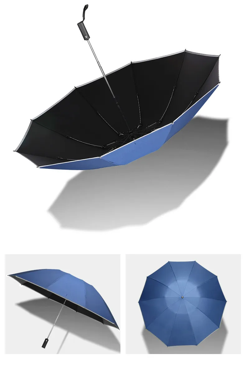 Automatic Windproof Folding Umbrella Reverse Black Coating Women Rain Sun UV Ladies Parasol Big Men Windproof Umbrellas AA50YS