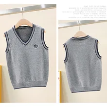 Детский зимний жилет из чистого хлопка с сердечками, импортные товары, безрукавка для мальчиков с v-образным вырезом, дышащая трикотажная школьная форма