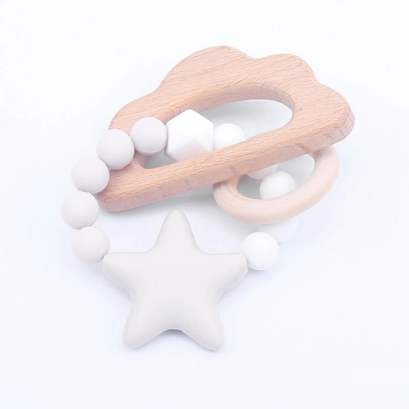 Деревянный силиконовый Прорезыватель кольцо-браслет на руку Силиконовые бусы для прорезывания зубов браслеты для грудного вскармливания детские игрушки-погремушки - Цвет: PP