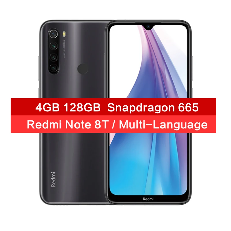 Глобальная версия Redmi Note 8 T, 4 Гб ОЗУ, 64 ГБ Восьмиядерный процессор Snapdragon 665, дисплей 6,3 дюйма, 48мп, 4 камеры, 4000 мАч, 18 Вт, Google Pay - Цвет: Black 4GB 128GB