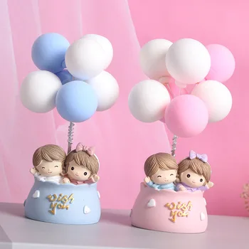

12.5x5.5cm Hot Air Balloon Tea Cup Lovely Couple Resin Craft Ornaments cake topper Home Car Decoration Valentine's Day Gift 1PC